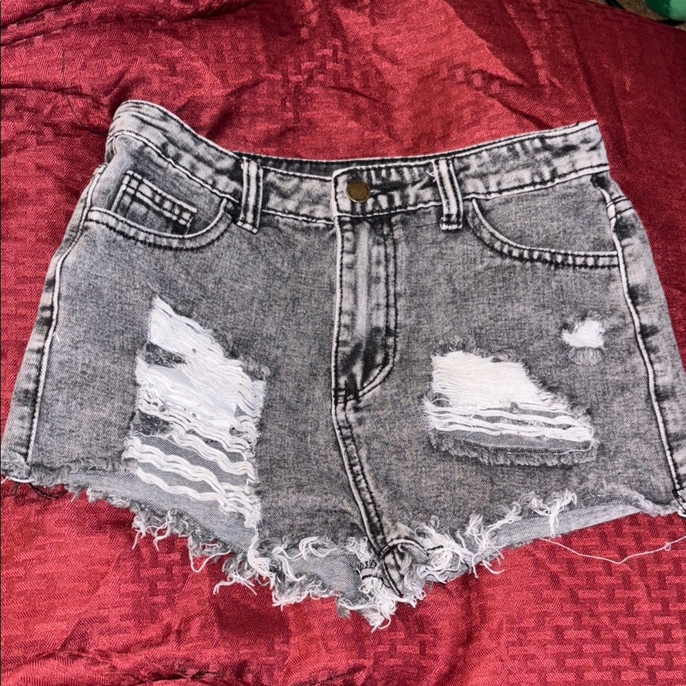 Teen Girls Distressed Gray Denim Shorts